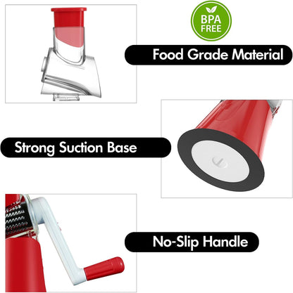 ⚡ Speed-Master Rotary Cheese Grater – Slice & Shred 1lb of Cheese in 30 Seconds! (3-in-1 Hand Crank)