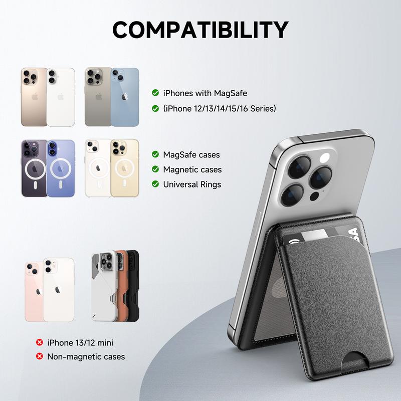 📱 MagSafe Magnetic Wallet Stand for iPhone – Strong Magnetic Card Holder with Adjustable Kickstand, RFID Protection & Premium Leather Design 💳