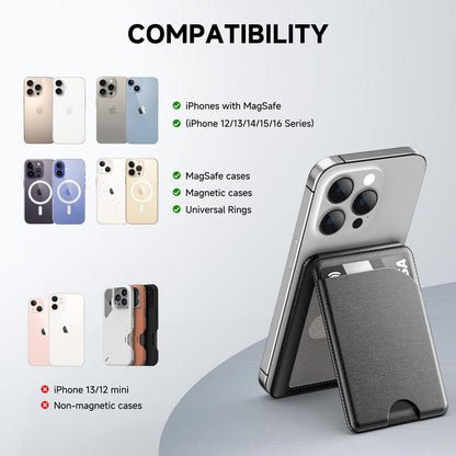 📱 MagSafe Magnetic Wallet Stand for iPhone – Strong Magnetic Card Holder with Adjustable Kickstand, RFID Protection & Premium Leather Design 💳