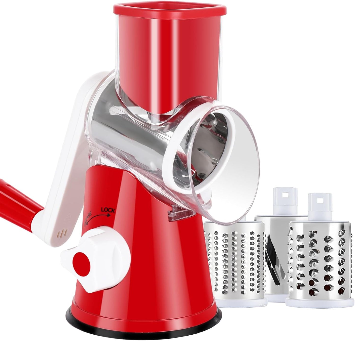 ⚡ Speed-Master Rotary Cheese Grater – Slice & Shred 1lb of Cheese in 30 Seconds! (3-in-1 Hand Crank)