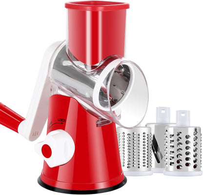 ⚡ Speed-Master Rotary Cheese Grater – Slice & Shred 1lb of Cheese in 30 Seconds! (3-in-1 Hand Crank)